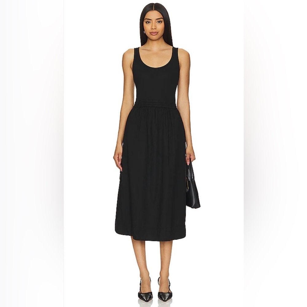 NWT Nation LTD Sadelle Clean Combo Midi Dress in Jet Black Size Small Cotton
